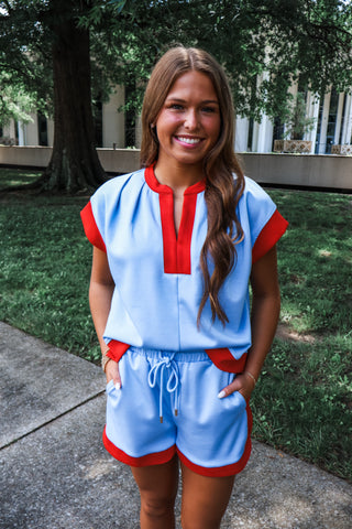 Split Second Short Set • Light Blue/Red