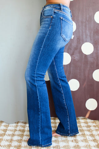 Delaney Leather Trim Bootcut | Tummy Control • Dark Wash