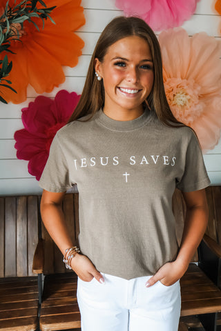 Jesus Saves Graphic Tee • Taupe