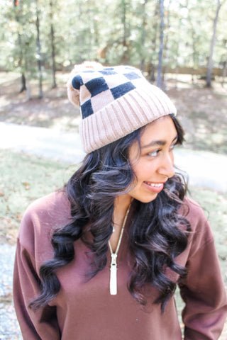 Checkered Cutie Beanie • Black/Mocha