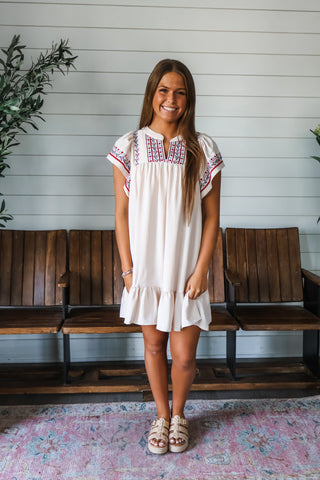 Island Sunsets Embroidered Dress • Cream