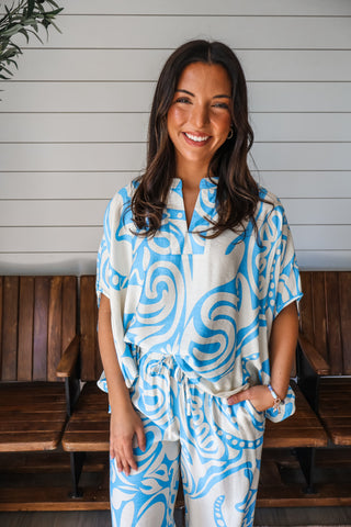 Mediterranean Muse Top • Cream/Blue