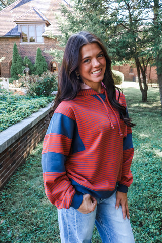 By Your Side Striped Hoodie • Rust/Navy