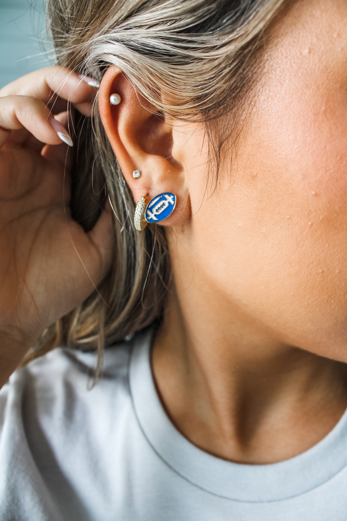 Gameday Football Enamel Earrings • Blue