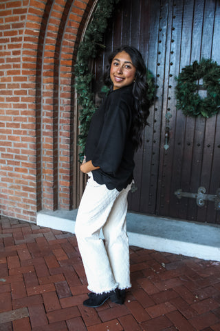 Sought-After Scallop Hem Top • Black