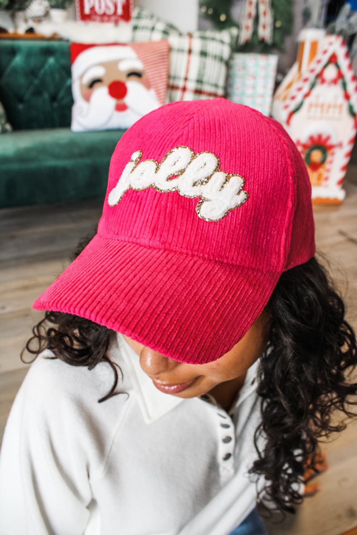 Be Jolly Glitter Patch Hat • Fuchsia