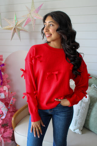 Merry Everything Bow Sweater • Red