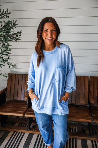Double The Fun Pocket Pullover • Blue