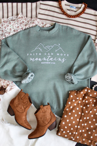 Faith Can Move Mountains Mock Neck Sweatshirt • Sage