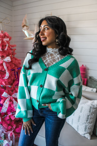 Checking It Twice Cardigan • Green - FINAL SALE