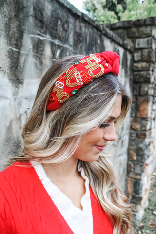 Ho Ho Ho Beaded Headband • Red