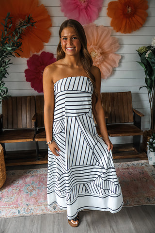 Sunset Boulevard Strapless Midi • White/Black