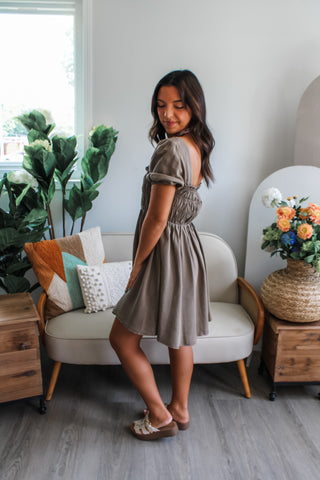 All Dolled Up Ruffle Dress • Taupe