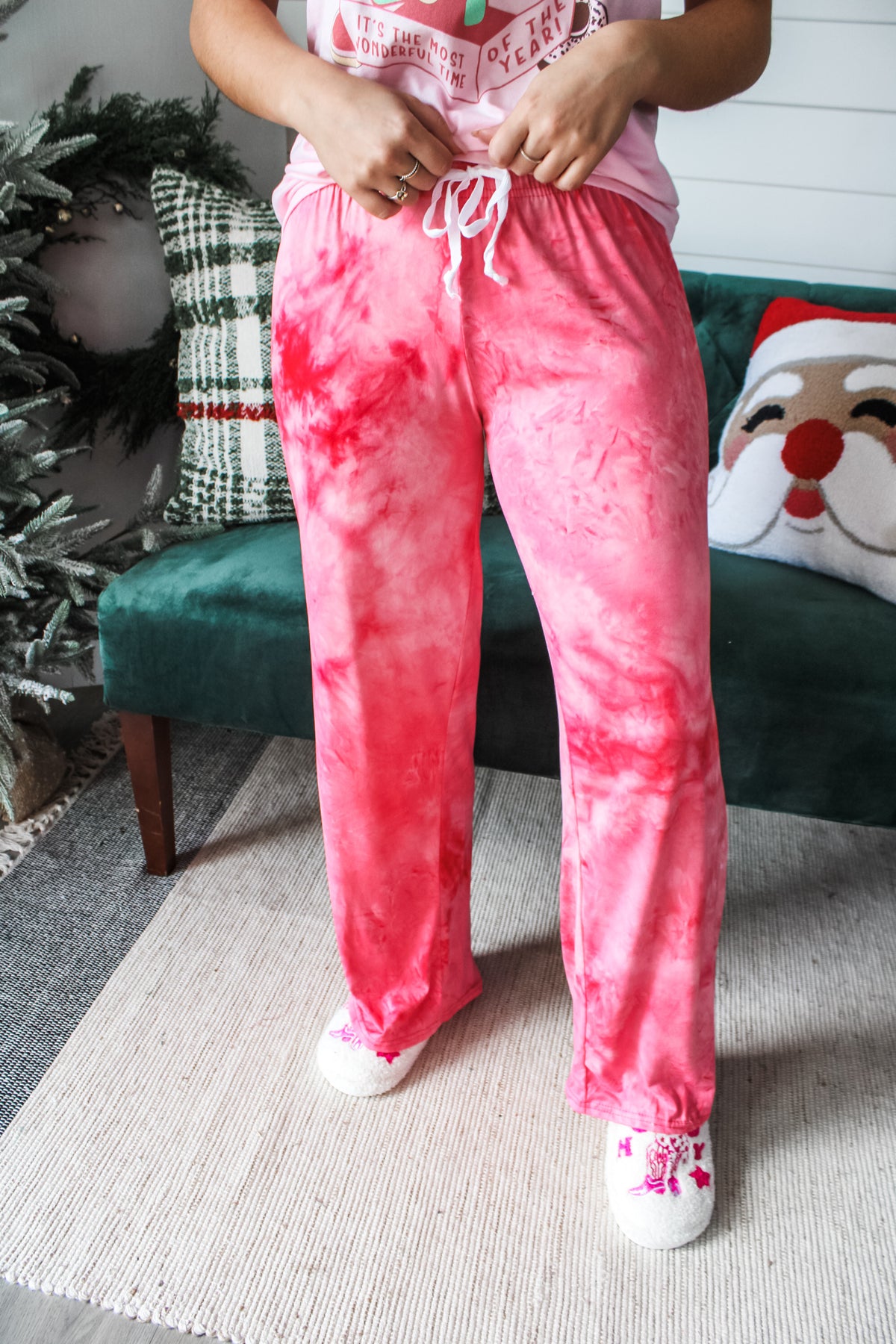 Jingle Jam Tie Dye Pants • Pink