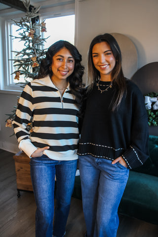 City Sidewalks Striped Pullover • Black/Cream - FINAL SALE