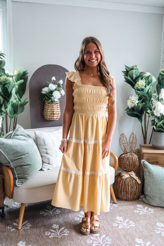 Golden Hour Lace Trim Midi • Butter Yellow