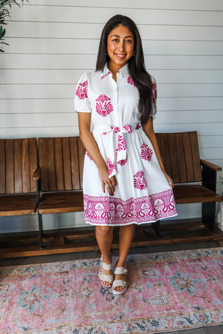 Natural Elegance Embroidered Dress • White