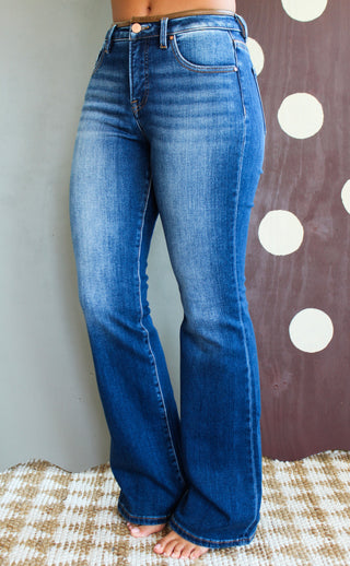 Delaney Leather Trim Bootcut | Tummy Control • Dark Wash