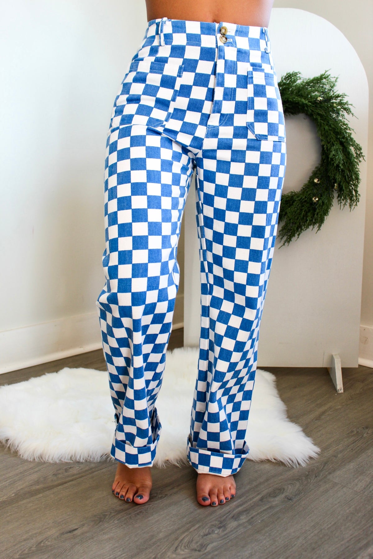 Checkered Cutie Wide Leg • Blue