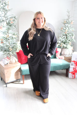 Home For The Holidays Pant Set • Black - PLUS