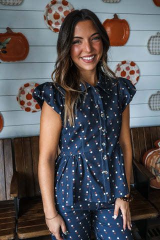 The Piper Dot Denim Top • Navy