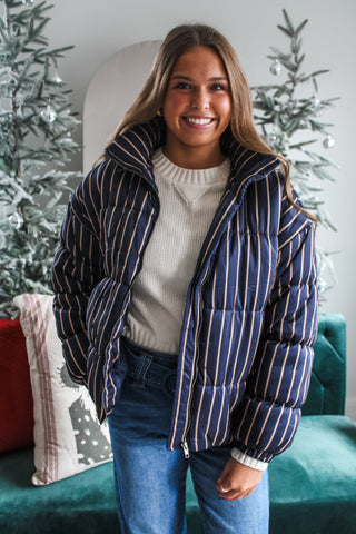 Polar Express Puffer Jacket • Navy Stripe