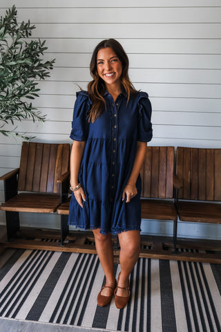 Fall Frills Ruffle Dress • Dark Indigo