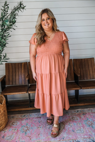 Smocked & Sweet Midi • Dusty Peach - PLUS