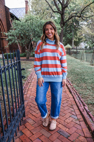 Hadley Striped Mock Pullover • Blue/Rust