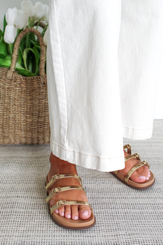 Elvina Three Strap Sandal • Gold - FINAL SALE