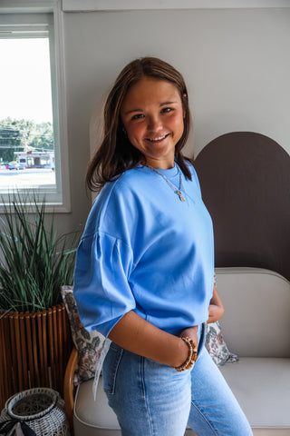 Harper Puff Sleeve Pullover • Blue