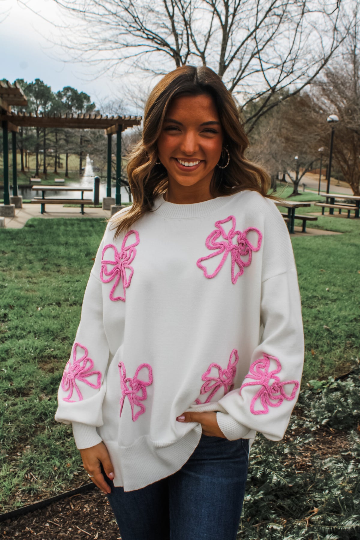 Endless Charm Bow Sweater • Ivory/Pink