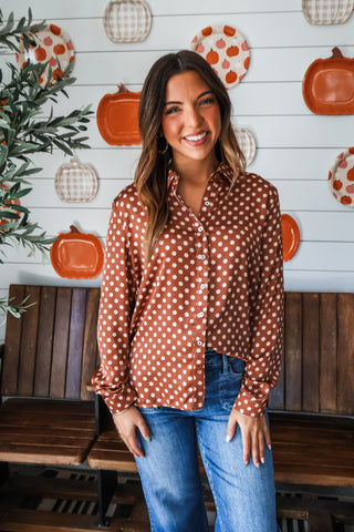 Satin Stunner Dotted Blouse • Toffee