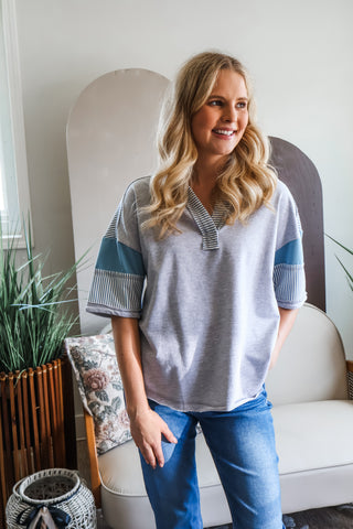 Making Plans Striped Polo • Heather Grey