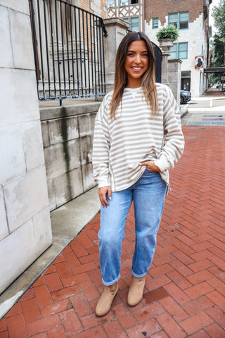 The Slouchy Stripe Pullover • Taupe