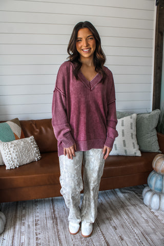 Wear On Repeat V-neck Sweater • Wine - FINAL SALE