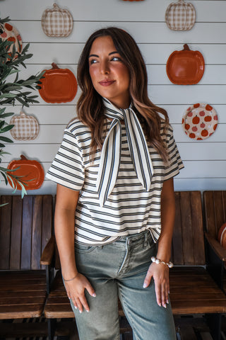 Tie Breaker Striped Tee • Cream/Olive