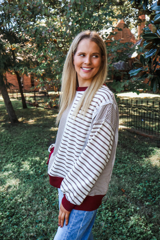 Mix & Match Striped Pullover • Mocha/Wine
