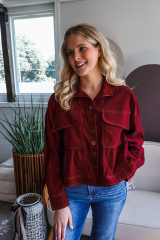 Fall Frenzy 13 • Burgundy Corduroy Button Up - FINAL SALE