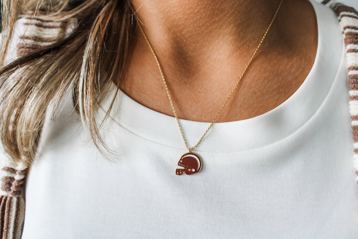 Gameday Helmet Enamel Necklace • Brown