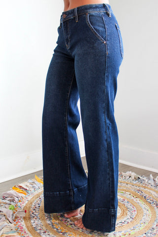 Harlee Pinstripe Wide Leg • Dark Indigo