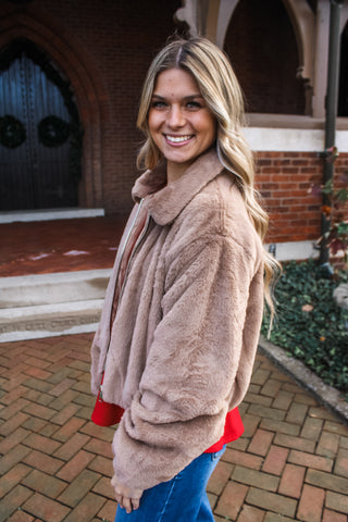 Elevated Elegance Faux Fur Jacket • Mocha