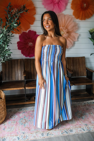 Tidelines Strapless Maxi • Blue Multi