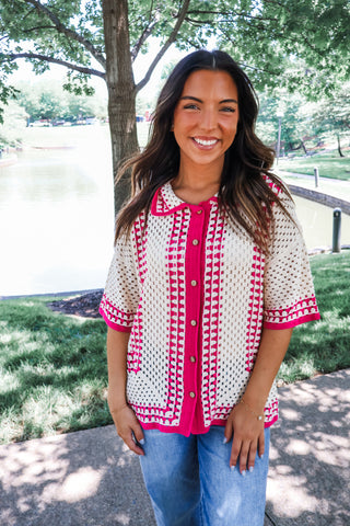 Summer Sale 6 • Pink Crochet Shirt – FINAL SALE