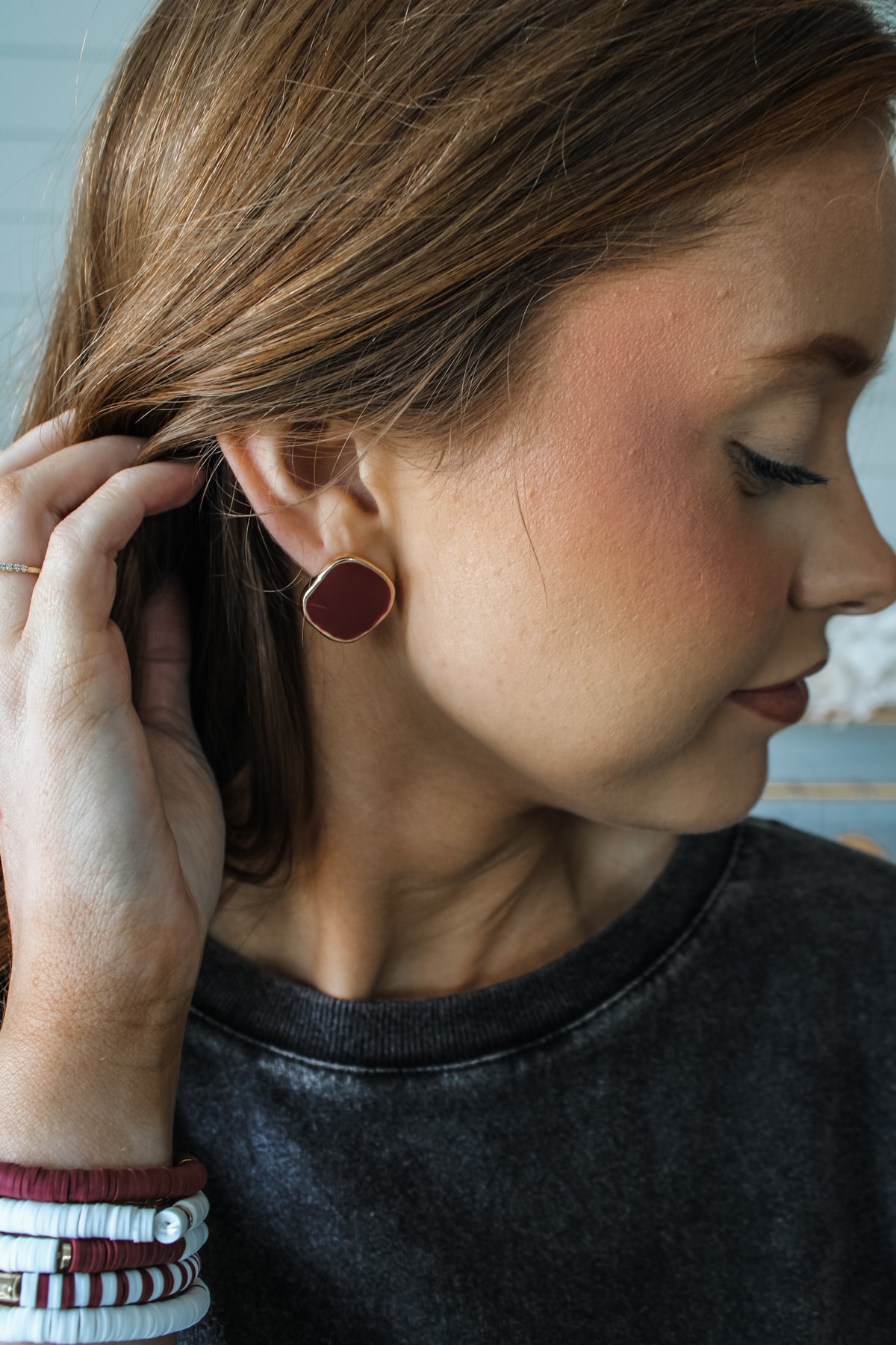 Elevated Staple Earrings • Maroon