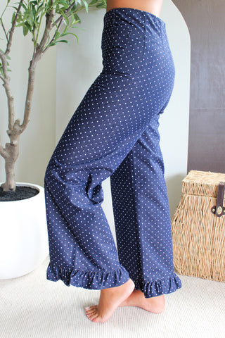 Dotted Darling Ruffle Pants • Navy