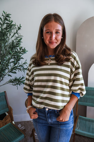 Preppy Stripes Pullover • Olive
