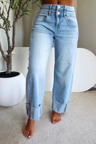 Paige Double Waistband Barrel • Light Wash