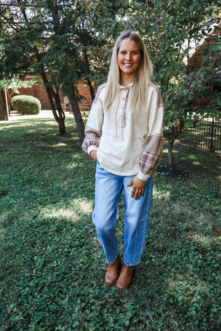 Pop Of Plaid Hoodie Pullover • Cream