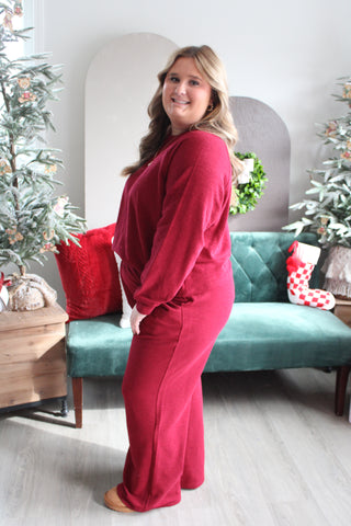 Home For The Holidays Pant Set • Maroon - PLUS
